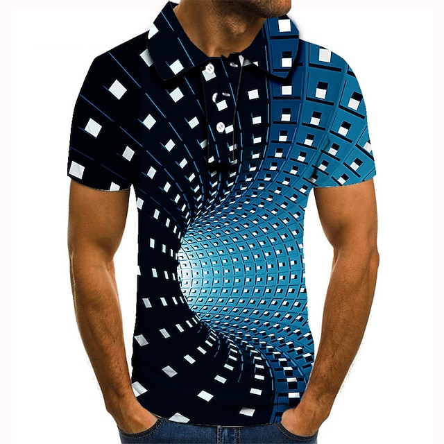  男性用 ポロシャツ ゴルフシャツ テニスシャツ 3D グラフィック カラー ブルー 3Dプリント ストリート カジュアル 半袖 ボタンダウン 衣類 ファッション クール カジュアル / スポーツ