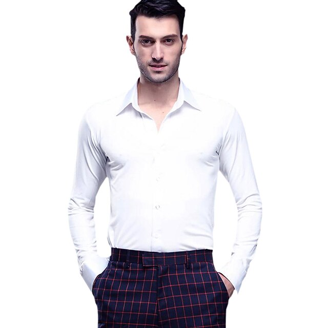 Latin Dance Top Solid Men's Training Performance Long Sleeve Milk Fiber4