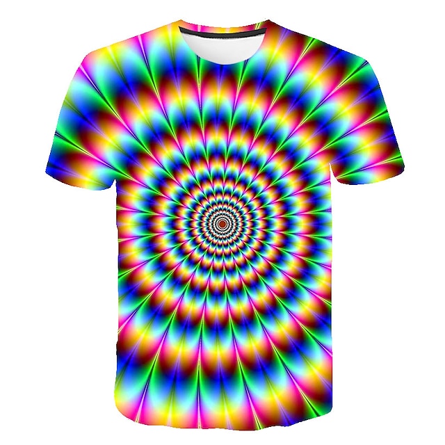  Kids Boys' 3D Vertigo T shirt Tee Short Sleeve Rainbow Optical Illusion Color Block 3D Print Blue Purple Black Children Tops Summer Basic Streetwear Sports