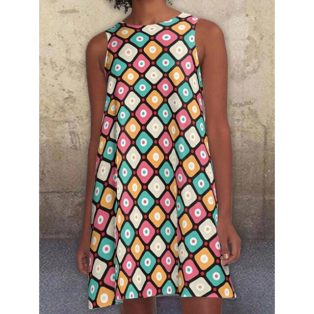 

Women's Shift Dress Knee Length Dress Sleeveless Geometric Print Spring Summer Crew Neck Casual 2022 S M L XL 2XL 3XL 4XL 5XL / Loose