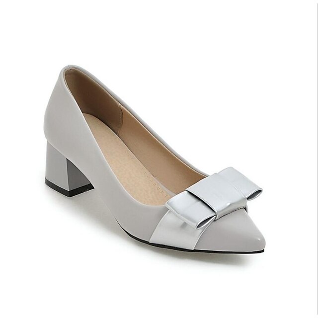 Women's Heels Solid Colored Bowknot Block Heel Pointed Toe PU Loafer Silver White Pink