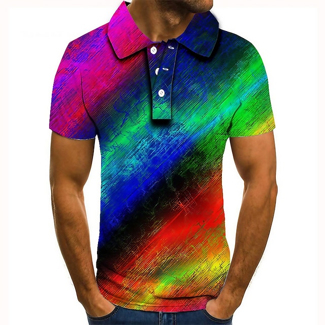  Men's Polo Shirt Tennis Shirt Golf Shirt Rainbow Graphic Prints Collar Pink Blue Green Rainbow 3D Print Street Casual Short Sleeve Button-Down Clothing Apparel Fashion Cool Casual