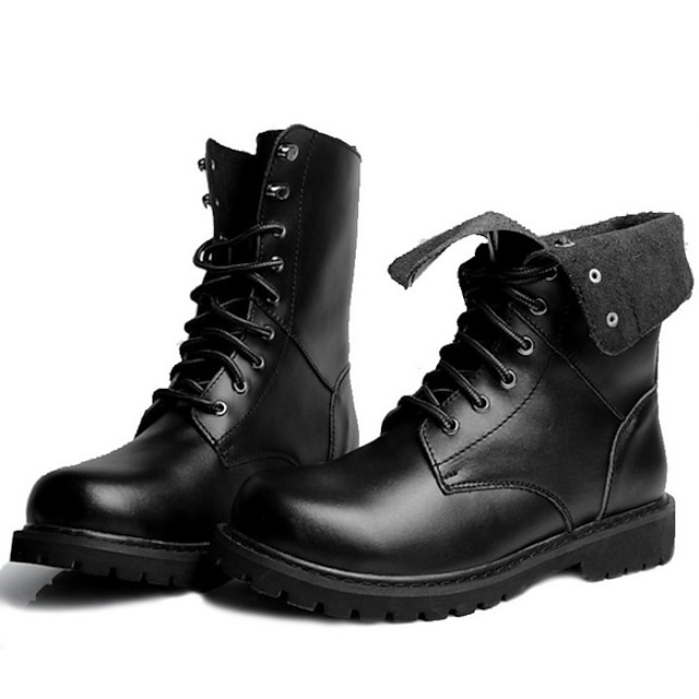  Men's Boots Combat Boots Plus Size Biker boots Classic British Outdoor Daily Leather Mid-Calf Boots Lace-up Black Brown Summer Fall Winter