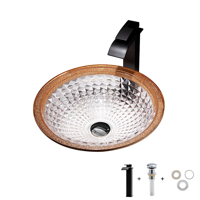  Modern Luxury Orange Gold Die Cast Glass Wash Basin With Faucet, Basin Holder And Drain