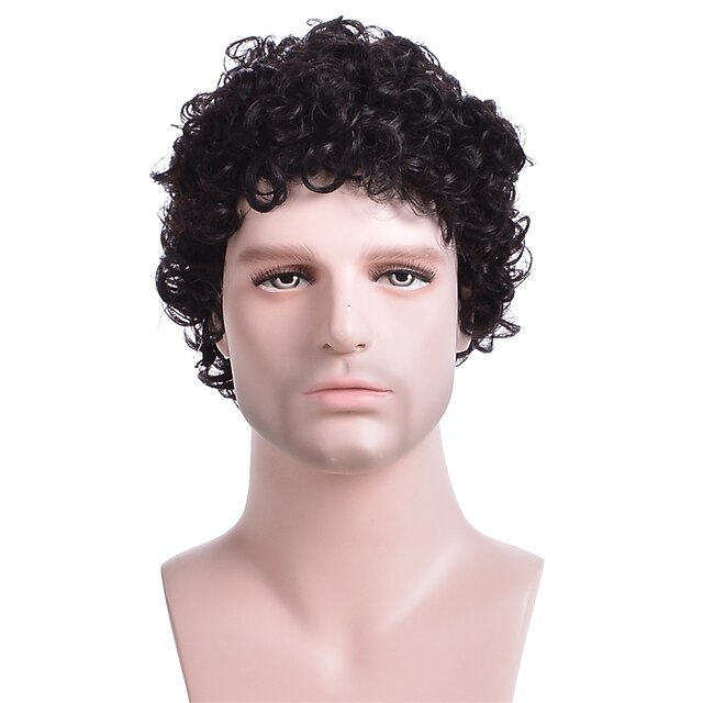 Black Wigs for Men Men Short Curly Synthetic Wigs for Men's Daily Wig
