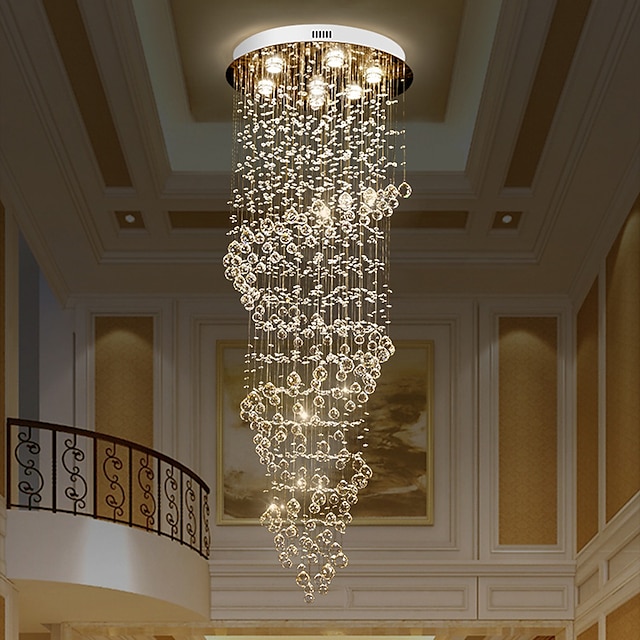 LED Spiral Real K9 Clear Crystal Fixtures Ceiling Light Pendant Lamp Chandeliers 