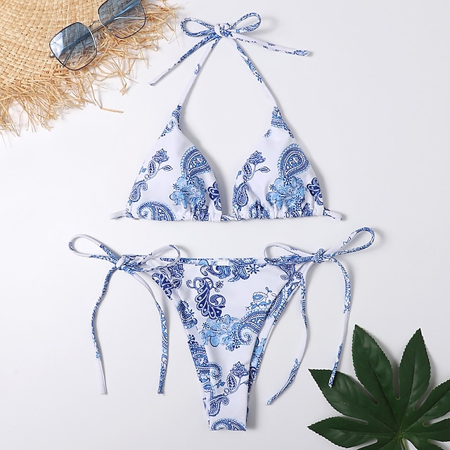 Womens Clothing Womens Swimwear | Womens Swimwear Bikini 2 Piece Normal Swimsuit Tie Knot Slim Print Photo Color Bathing Suits N