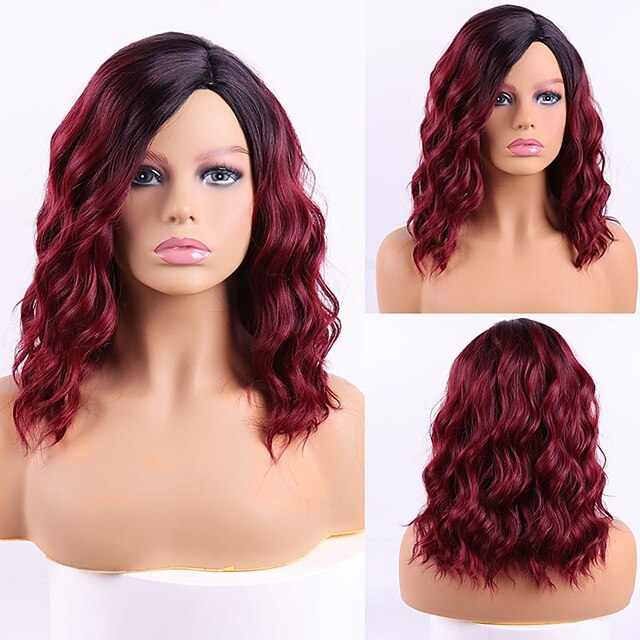  Synthetic Wig Curly Side Part Machine Made Wig Medium Length Black / Red Synthetic Hair Women's Cosplay Party Fashion Red / Daily Wear / Party / Evening