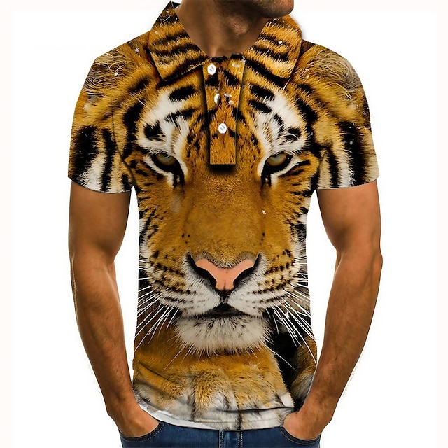 Men's Collar Polo Shirt Golf Shirt Tennis Shirt Animal Tiger Collar ...