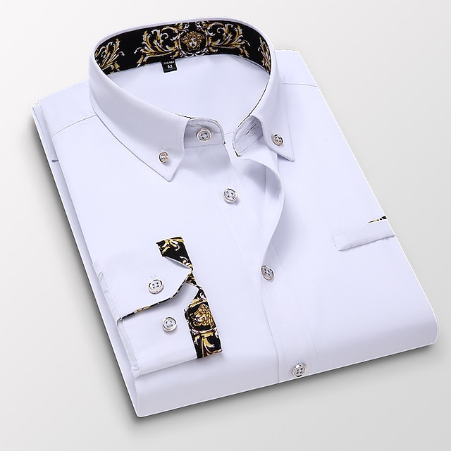  Herren Oberhemd Graphic Grafik-Drucke Stehkragen Schwarz Weiß Rote Königsblau Blau Arbeit Täglich Langarm Button-Down Bekleidung Strassenmode Einfach Brautkleider schlicht Schmaler Schnitt