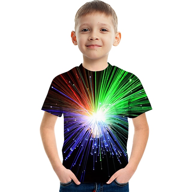 Para Meninos 3D Gráfico Bloco de cor 3D impressão Camisa Camiseta Manga Curta Impressão 3D Verão Ativo Esportes Roupa de rua Poliéster Raiom Infantil 3-12 anos
