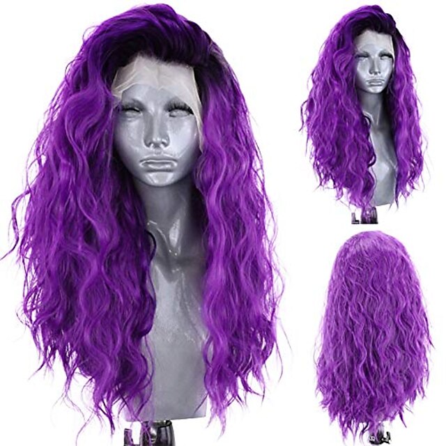 Synthetic Wig Wavy Middle Part Wig Long Black / Purple Synthetic Hair 18-26  inch Women's Adjustable Heat Resistant Party Purple 8567470 2023 – $