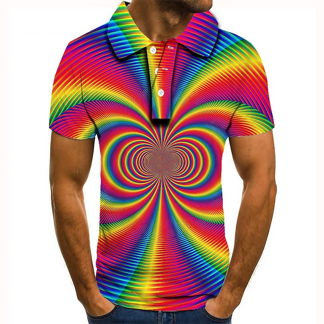 Men's Collar Polo Shirt Golf Shirt Tennis Shirt Rainbow Optical ...