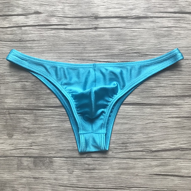  Men's Basic Briefs Underwear Stretchy Low Waist  Sexy Half Hips Bikini Briefs 1PC Blue Black S