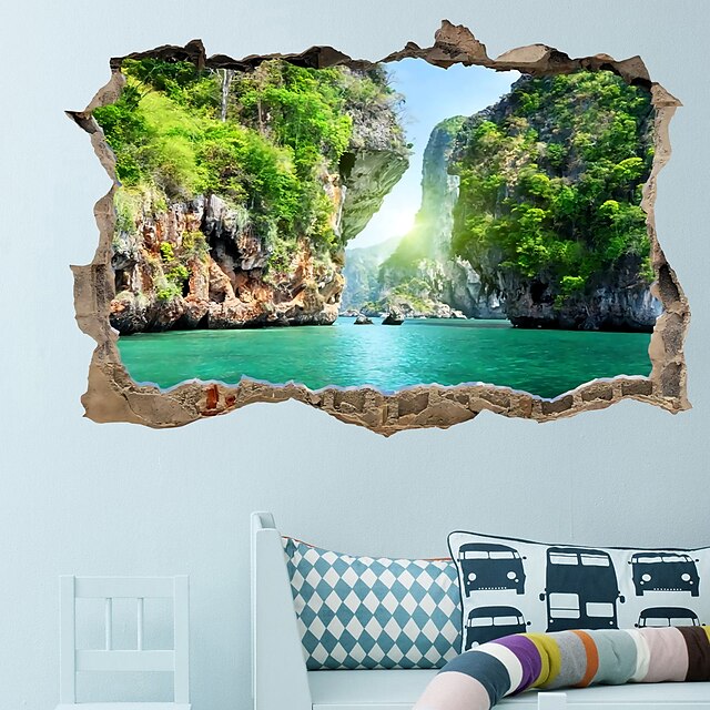 Home & Garden Home Decor | 3D Broken Wall Natural Canyon Lake Home Corridor Background Decoration Can Be Removed Stickers - WO86