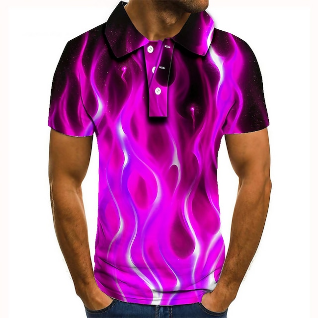  Herre POLO T-skjorte Tennis skjorte Golf skjorte Grafiske trykk Flamme Krage Gul Lysegrønn Rosa Blå Fuksia 3D-utskrift Gate Avslappet Kortermet Knapp ned Klær Mote Kul Fritid