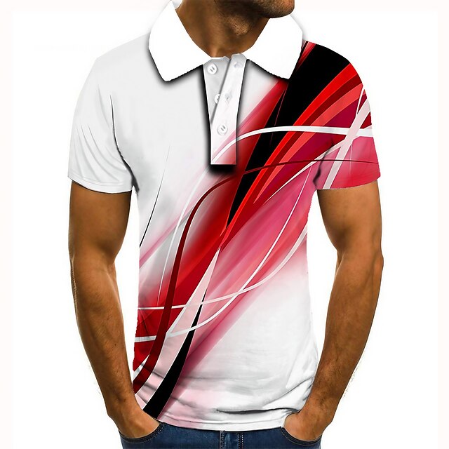  Men's Collar Polo Shirt Golf Shirt Tennis Shirt Graphic Prints Linear Collar White 3D Print Street Casual Short Sleeve Button-Down Clothing Apparel Fashion Cool Casual / Hand wash / Washable / Daily