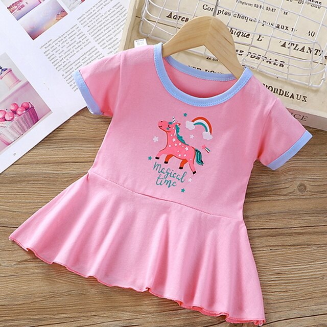  Infantil Pouco Para Meninas Vestido de verão Cavalo Gráfico Animal Estampado Branco Amarelo Rosa Altura dos Joelhos Sem Manga Básico Vestidos Verão Normal 3-8 anos