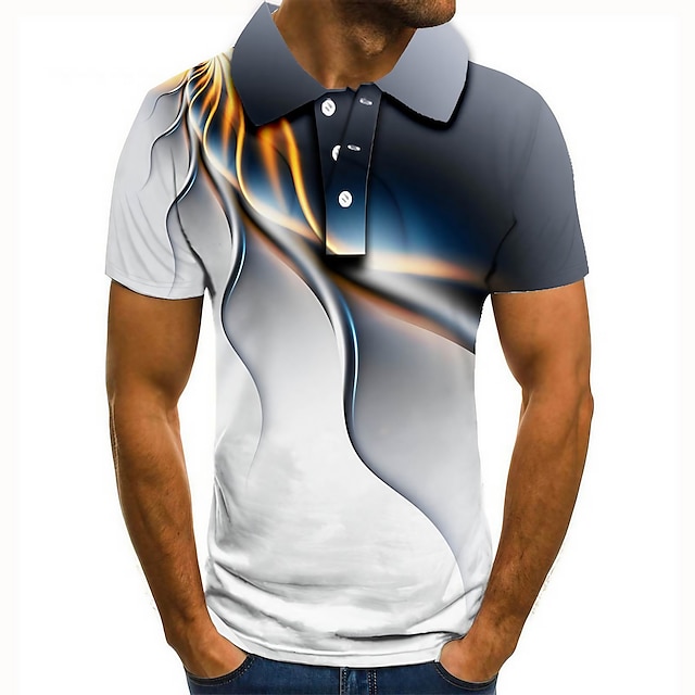  Men's Polo Shirt Tennis Shirt Golf Shirt 3D Graphic Prints Linear Collar White Purple Green Gray 3D Print Home Birthday Short Sleeve Button-Down Clothing Apparel Polyester Fashion Cool Daily Casual
