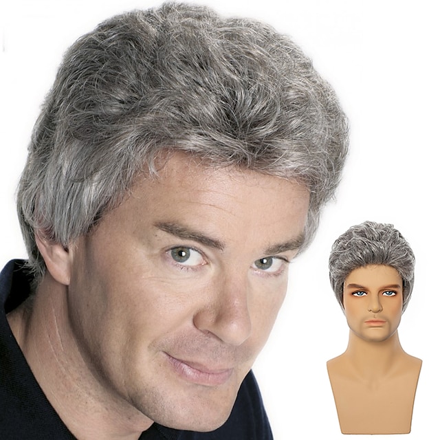 Gray Wigs for Men Short Silver Grey Wig Mens Synthetic Hair Daily Use  Natural Fluffy Straight Wigs for The Aged White Color 8573323 2023 – $