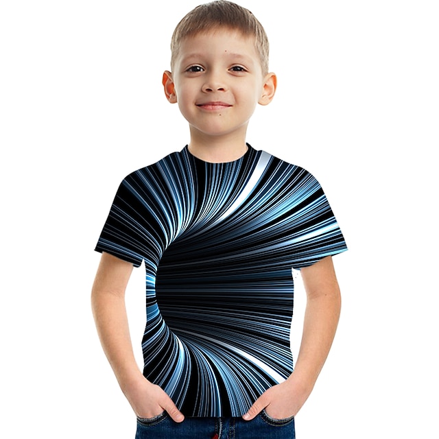  Boys 3D Graphic Color Block Optical Illusion T shirt Tee Short Sleeve 3D Print Summer Sports Streetwear Basic Kids 3-12 Years