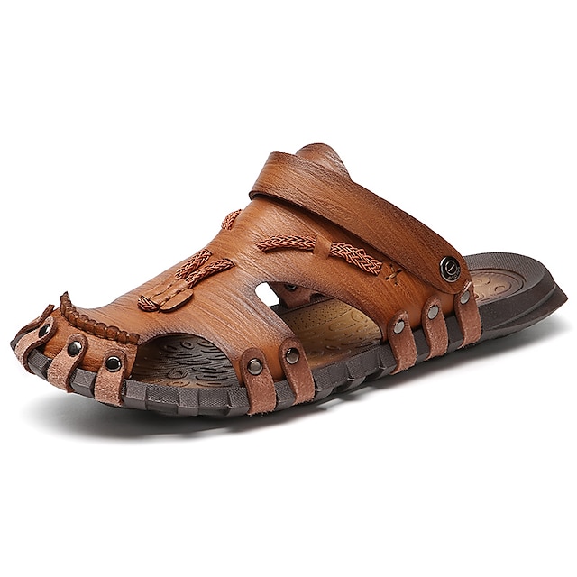  Per uomo Sandali Sandali in pelle Pantofole da spiaggia Sandali escursionistici all'aperto. Informale Stile da spiaggia Esterno Giornaliero Pelle di nappa Retato Traspirante Mocassino Nero Marrone