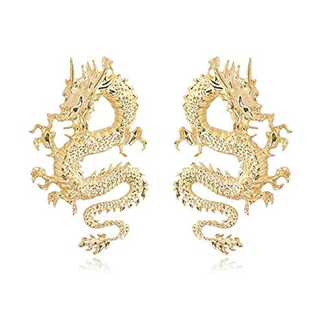  vintage chinese style dragon stud earrings trendy punk animal totem earrings 2020 unique chic metal dragon statement earrings dainty gold plated earring for women girls jewelry(gold)