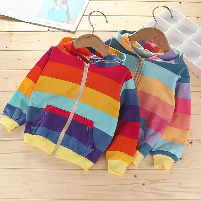 Baby & Kids Girls Clothing | Kids Girls Pullover Long Sleeve Rainbow Color Block Purple Light Blue Children Tops Autumn / Fall A