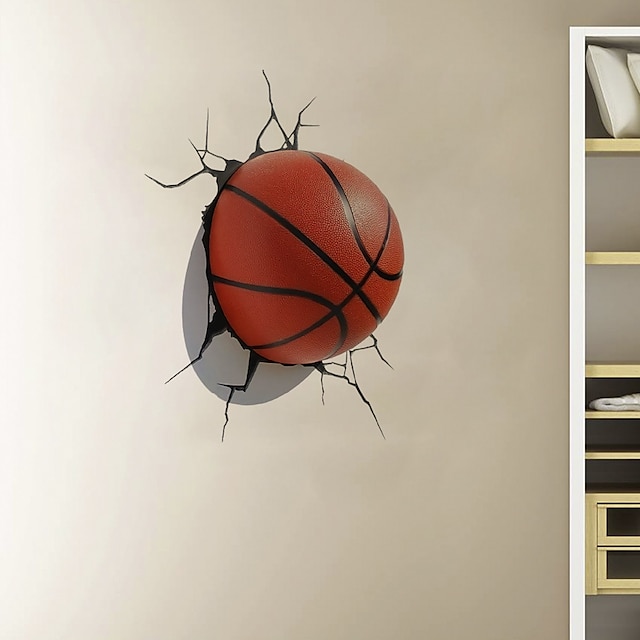  3D Broken Wall Scratches Basketball Home Hallway Background Decoration Removable PVC Stickers Self-Adhesive Wall Decoration for Garden Living Room Bedroom Kitchen Playroom Nursery Room