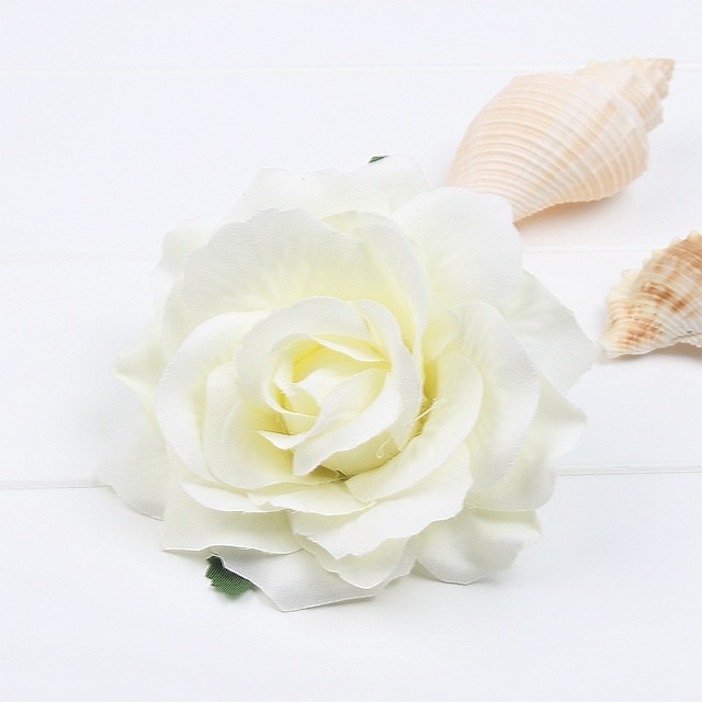 Sweet Wedding Pink Rose Flower Hair Rope Fabric Feather Brooch Side Clip Hair Accessories 