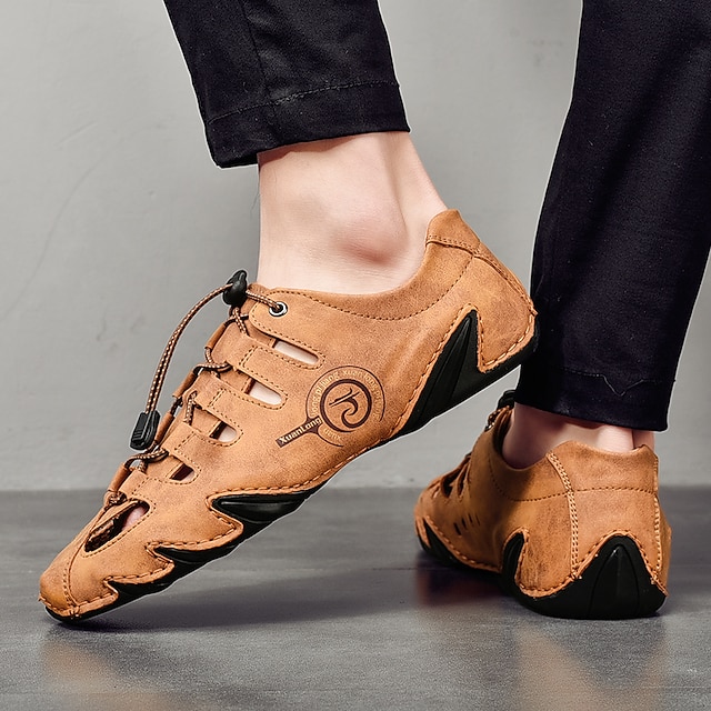 Men's Brown Leather Outdoor Sandals with Secure Lace-Up Design - Perfect for Hiking and Casual Wear 17