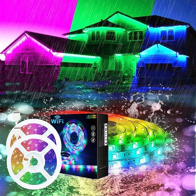  Smart SMD 5050 LED Strip Light WIFI App RGB Control Music Sync Work with Alexa Google 2x7.5M 50ft Colour Changing Home Kitchen TV Party with 24-Key Remote Sensitive Built-in Mic DC12V