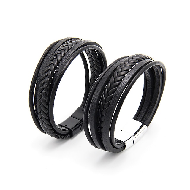  håndvevde smykke smykker fra flere lag fra lager, etnisk stil retro legering magnetisk spenne skinn armbånd