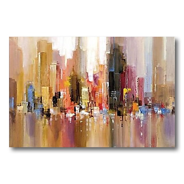 Home & Garden Wall Art | Stretched Oil Painting Hand Painted Canvas Abstract Comtemporary Modern High Quality Bilding City Ready