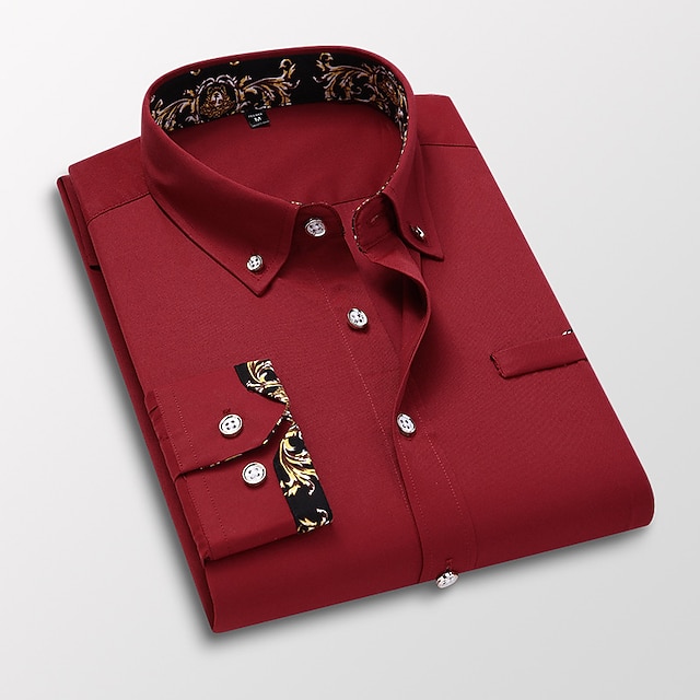  Herren Oberhemd Graphic Grafik-Drucke Stehkragen Schwarz Weiß Rote Königsblau Blau Arbeit Täglich Langarm Button-Down Bekleidung Strassenmode Einfach Brautkleider schlicht Schmaler Schnitt