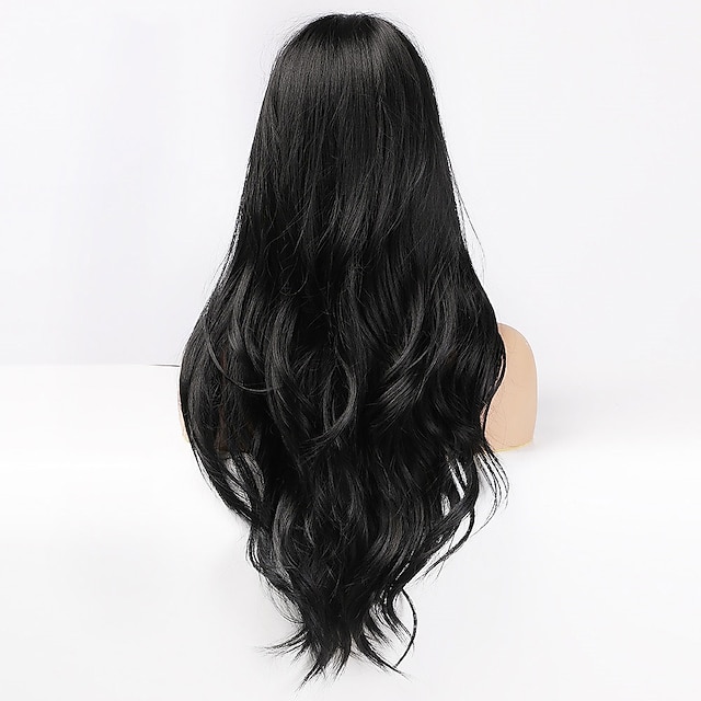 Long Black Wigs Cosplay Body Wave Synthetic Wigs with Full Bangs For ...
