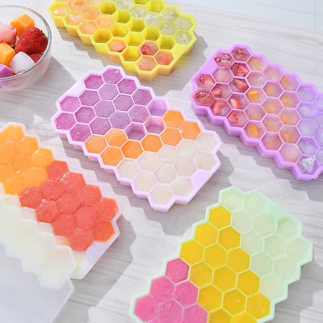 Home 37 Cubes Home Kitchen Soft Silicone Honeycomb Design Ice Mold  Lid Tray 