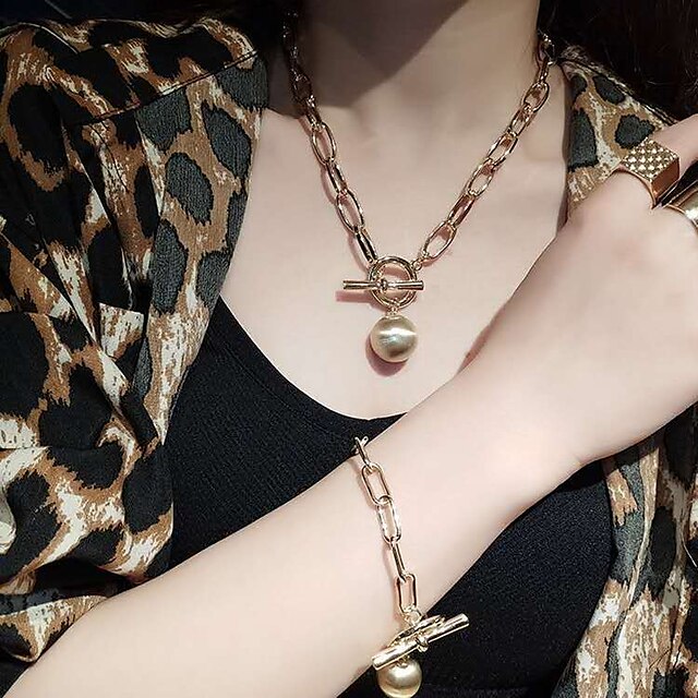  metal ball necklace female fashion trendy thick chain clavicle chain bracelet combination jewelry