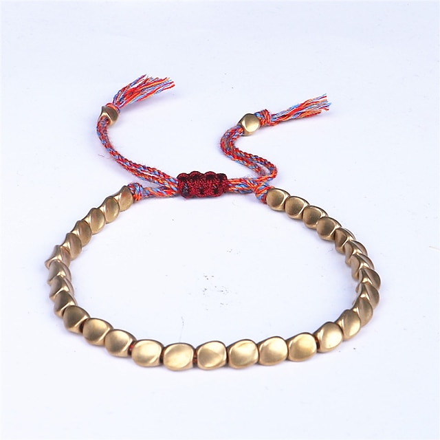  tibetan copper beads bracelet, handmade tibetan buddhist bracelet braided with cotton copper beads, lucky rope bracelet & bangles for women men thread bracelets