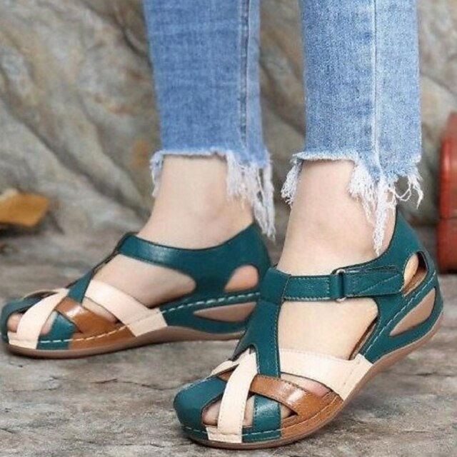 Womens Sandals Comfort Shoes Wedge Heel Round Toe Pu Magic Tape Solid