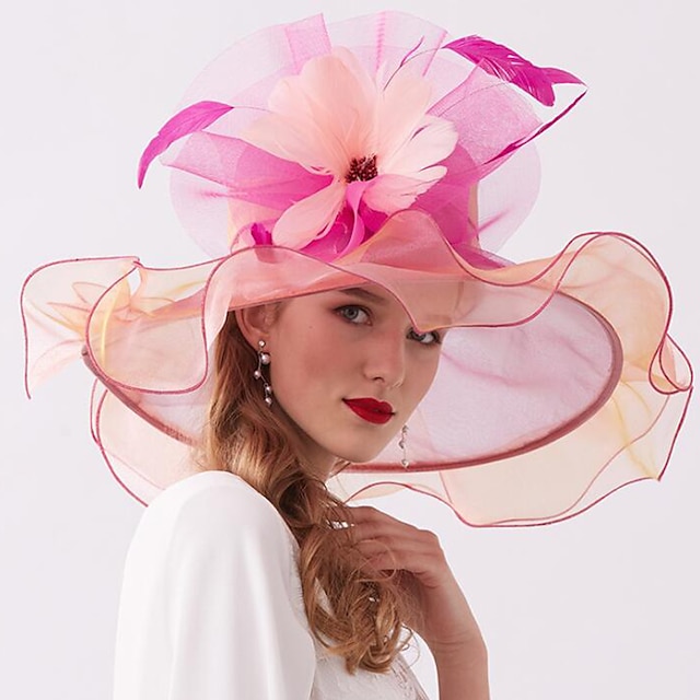  Fascinators Sombreros Sombreros de paja Organdí Poliéster / Poliamida Sombrero de copa Sombrero para el sol Casual Festivos Copa Melbourne cóctel Astcot real Estilo retro Elegante Con Pluma Apliques