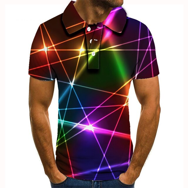 Men's Graphic Neon Polo Shirts Golf Shirt Short Sleeve Polo Shirts Collared Shirts Casual Vacation Wear Rave Wear Party Outfits Buttons 3D Print White Pink Green 9
