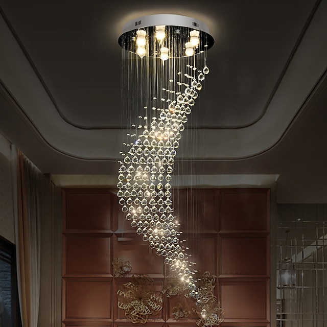  krystal lysekrone led loftlampe luksus 100 / 200cm moderne trappe spiral design hal lysarmatur stue spisestue ophængning ledning cristal pendellamper loftlampe loft