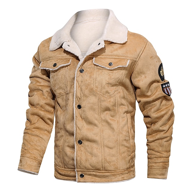  Homens Jaqueta Bomber Blusão de couro falso Inverno Padrão Cor Sólida Casual Diário Preto Marron Cáqui