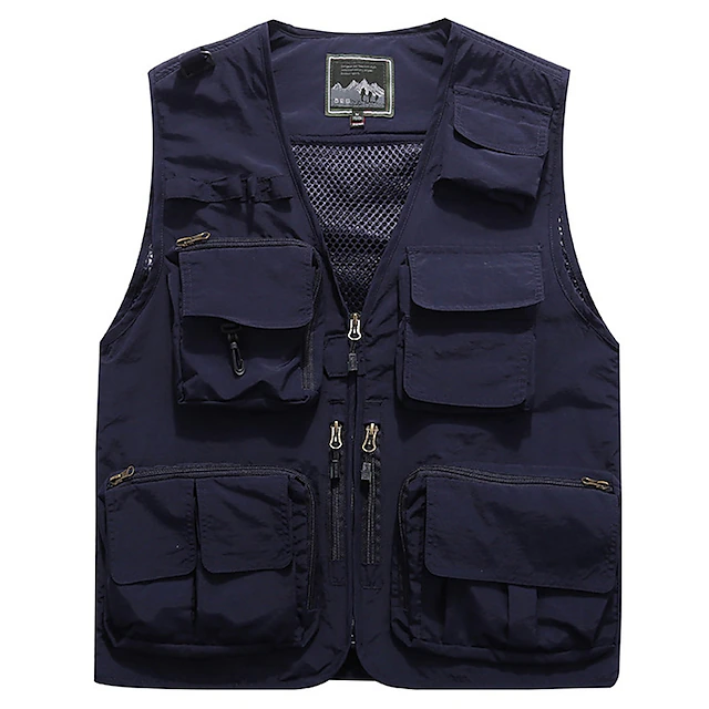 Men's Fishing Vest Hiking Vest Sleeveless Vest / Gilet Top Outdoor Breathable Quick Dry Lightweight Sweat wicking Summer Navy orange Black Fishing Climbing Camping / Hiking / Caving 9