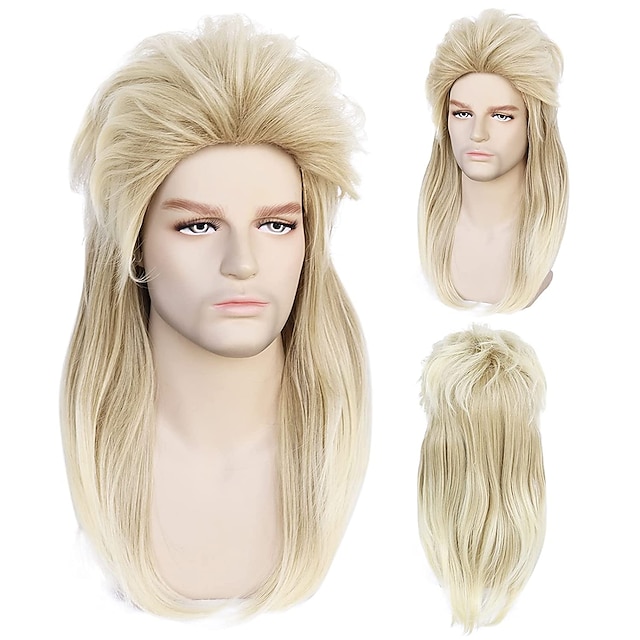 ingen briller blonde 80'er rock stil mullet cosplay paryk syntetisk lange naturlige bølgede parykker til mand og kvinde 8631387 – €21.99