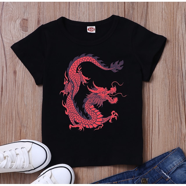 Baby & Kids Boys Clothing | Kids Boys T shirt Tee Short Sleeve Dragon 3D Print Graphic White Black Children Tops Summer Basic Da