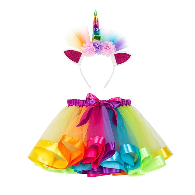  Girls' 3D Rainbow Skirt Summer Spring Active Cute Polyester Kids Toddler 1-12 Years Performance Party Birthday