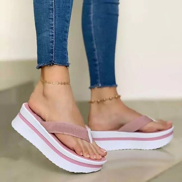 Dames Sandalen Sandalen met plateauzool Blokhak Ronde Teen Rubber PU  Leegloper Zwart Grijs Roze 8610406 2023 – €42.89