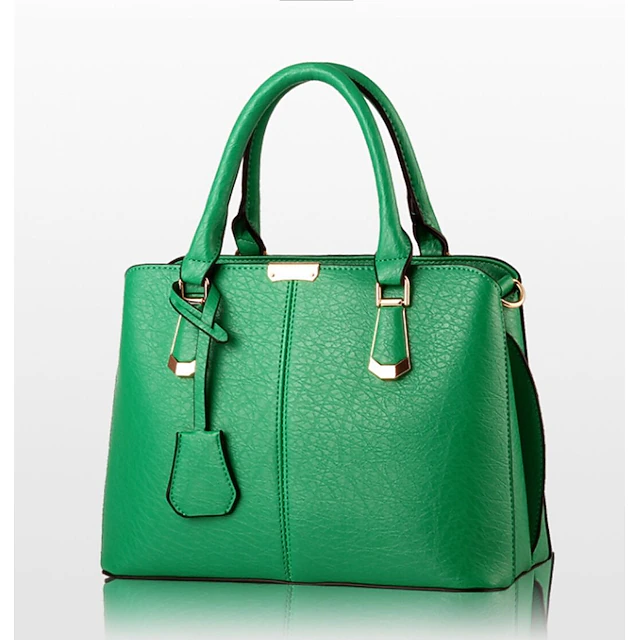 Women's Green Faux Leather Handbag – Elegant Structured Tote Bag with Gold Accents for Work, Travel & Everyday Use 15